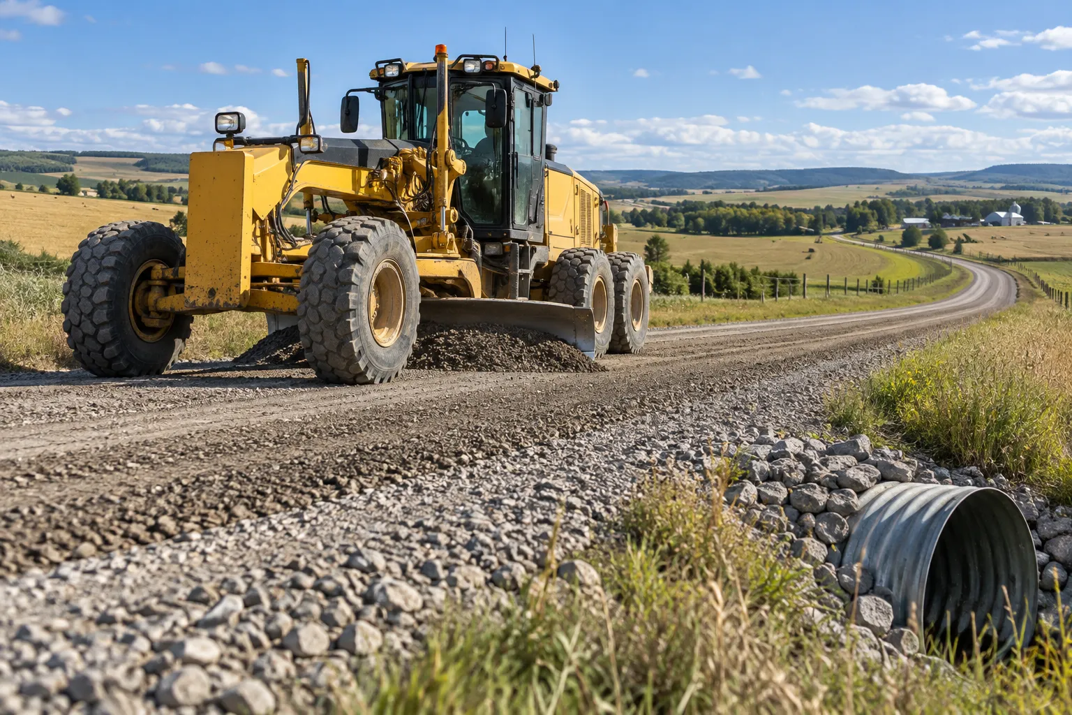 Gravel access road through northern forest