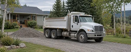 Gravel delivery beside a rural home